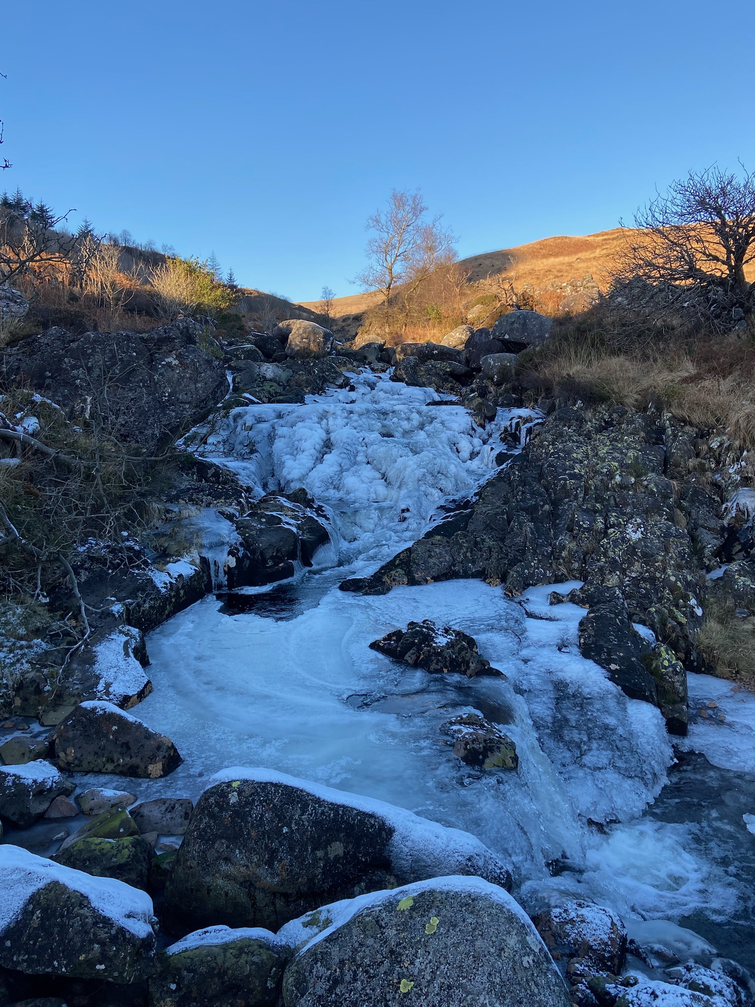 Frozen waterfall in the Highlands.