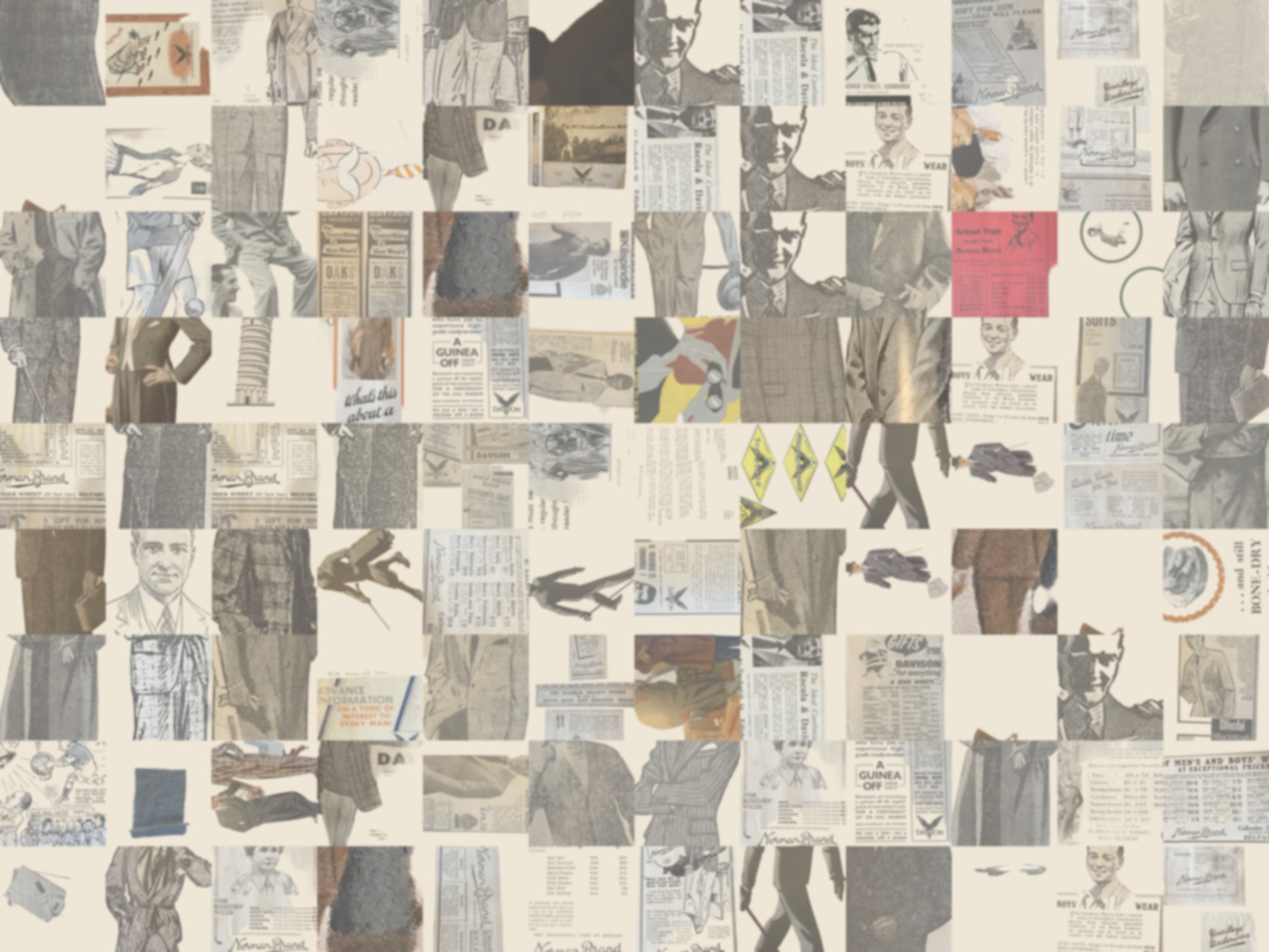 The site's background image composites archival photos of Davison Menswear from the 1920s-1950s